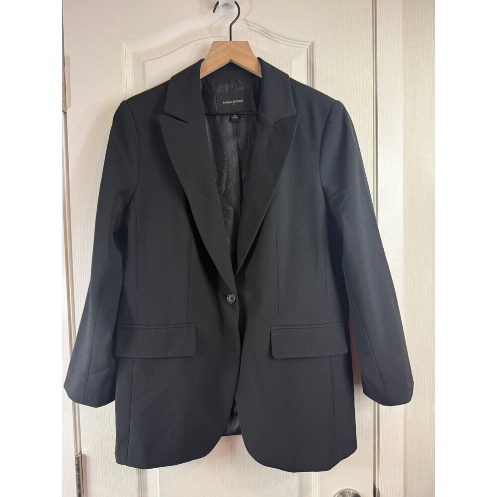 Banana Republic Womens Blazer Size 10 Black One Button Stretch Longline